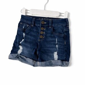 Justice Dark Indigo Distressed Button-Fly Jean Shorts